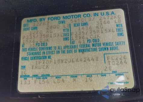 1988 Ford F150 из США, поврежденный, VIN 1FTDF15Y2JLA42447